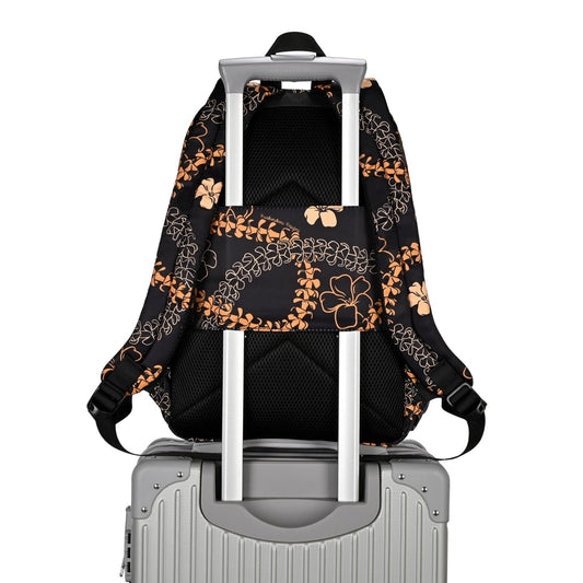 puakenikeni lei backpack from Puakenikeni Designs - back view - slide onto luggage carry-on trolley