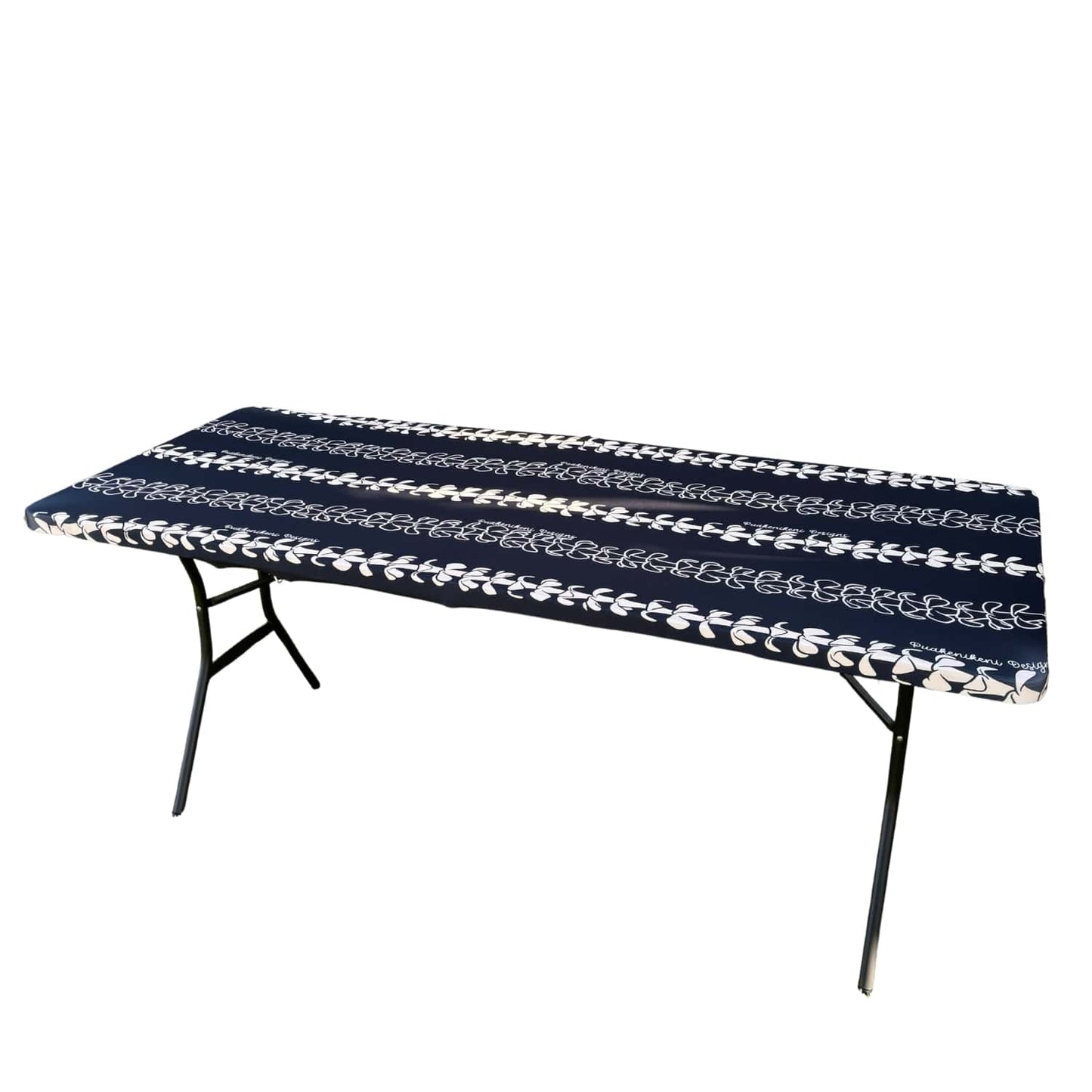 pua kenikeni lei table covers for party, with elastic, tablecloth, fitted for 6 foot table, rectangle - Beige Lei - from Puakenikeni Designs