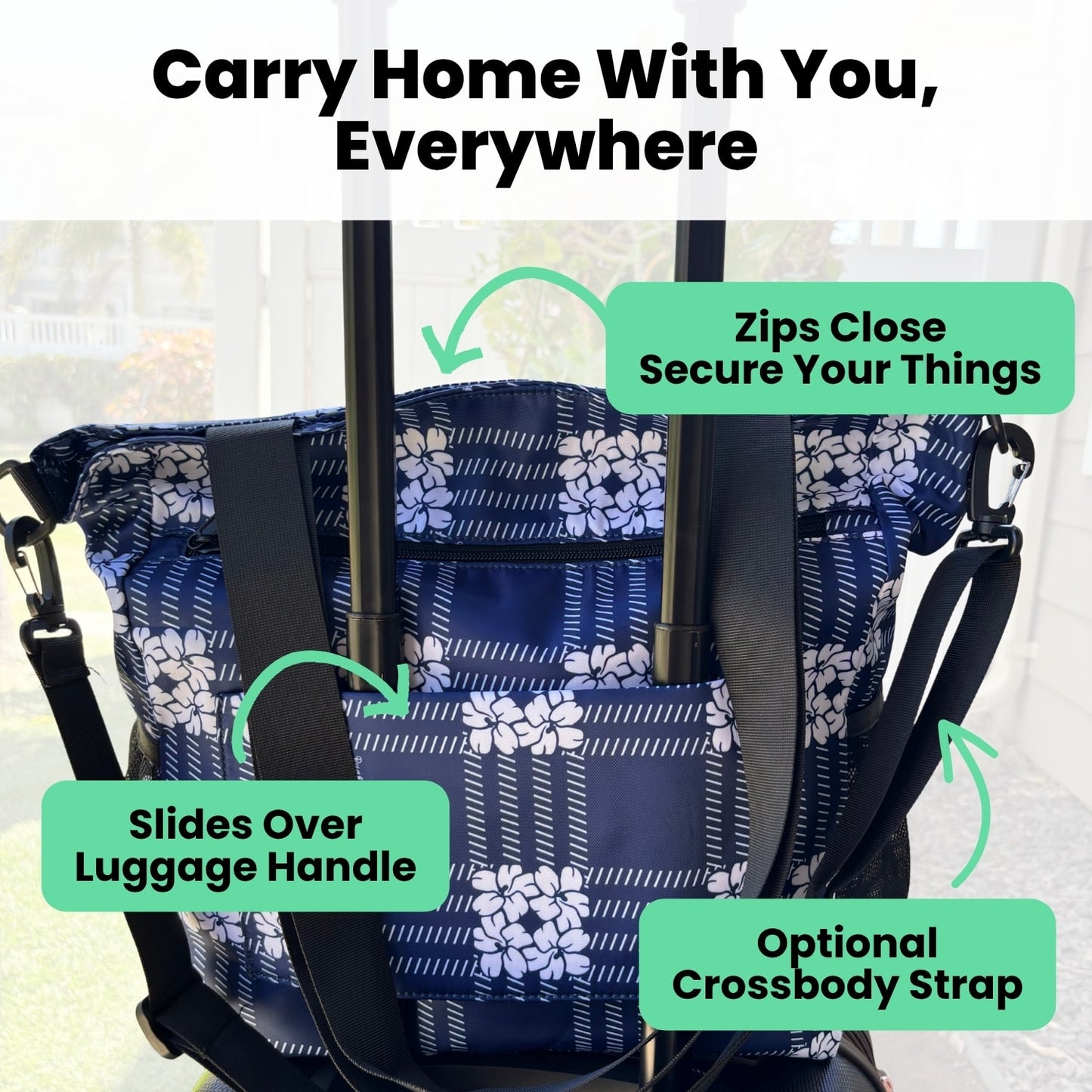 Holoholo Bag with Crossbody Strap (Puakenikeni Palaka Blue)