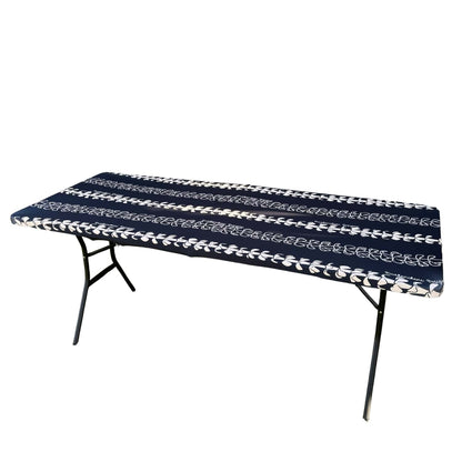 pua kenikeni lei table covers for party, with elastic, tablecloth, fitted for 6 foot table, rectangle - Beige Lei - from Puakenikeni Designs