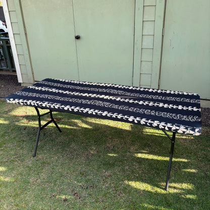 pua kenikeni lei table covers for party, with elastic, tablecloth, fitted for 6 foot table, rectangle - Beige Lei - from Puakenikeni Designs